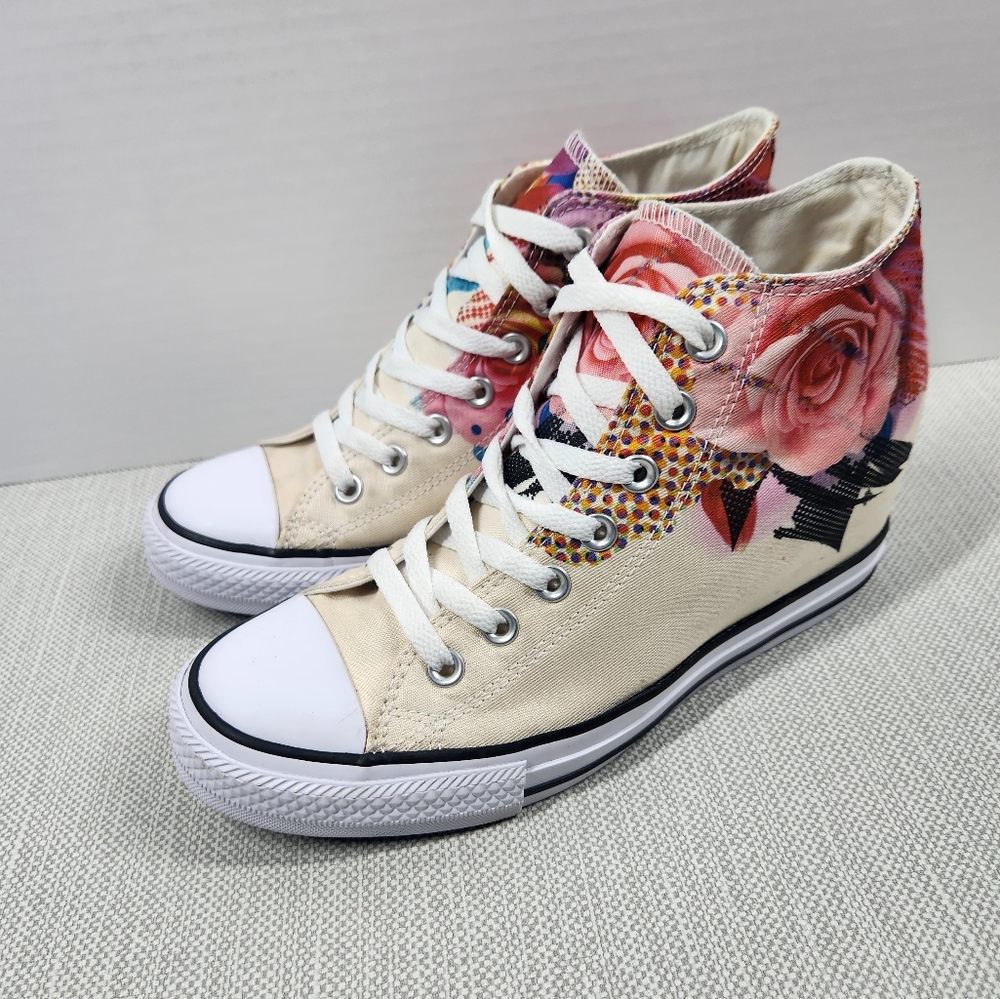 Converse Chuck Taylor All Star Lux Mid Rose sz 9.5 hidden wedge high top sneaker - Picture 2 of 15